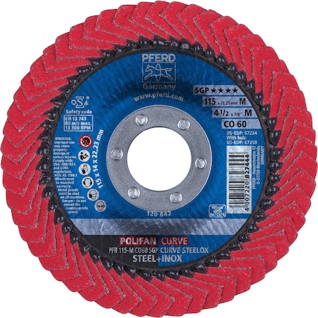 Pferd 67234 4-1/2in x 7/8in POLIFAN CURVE Flap Disc SGP Ceramic Oxide 60G Medium Radius 67234-PFERD